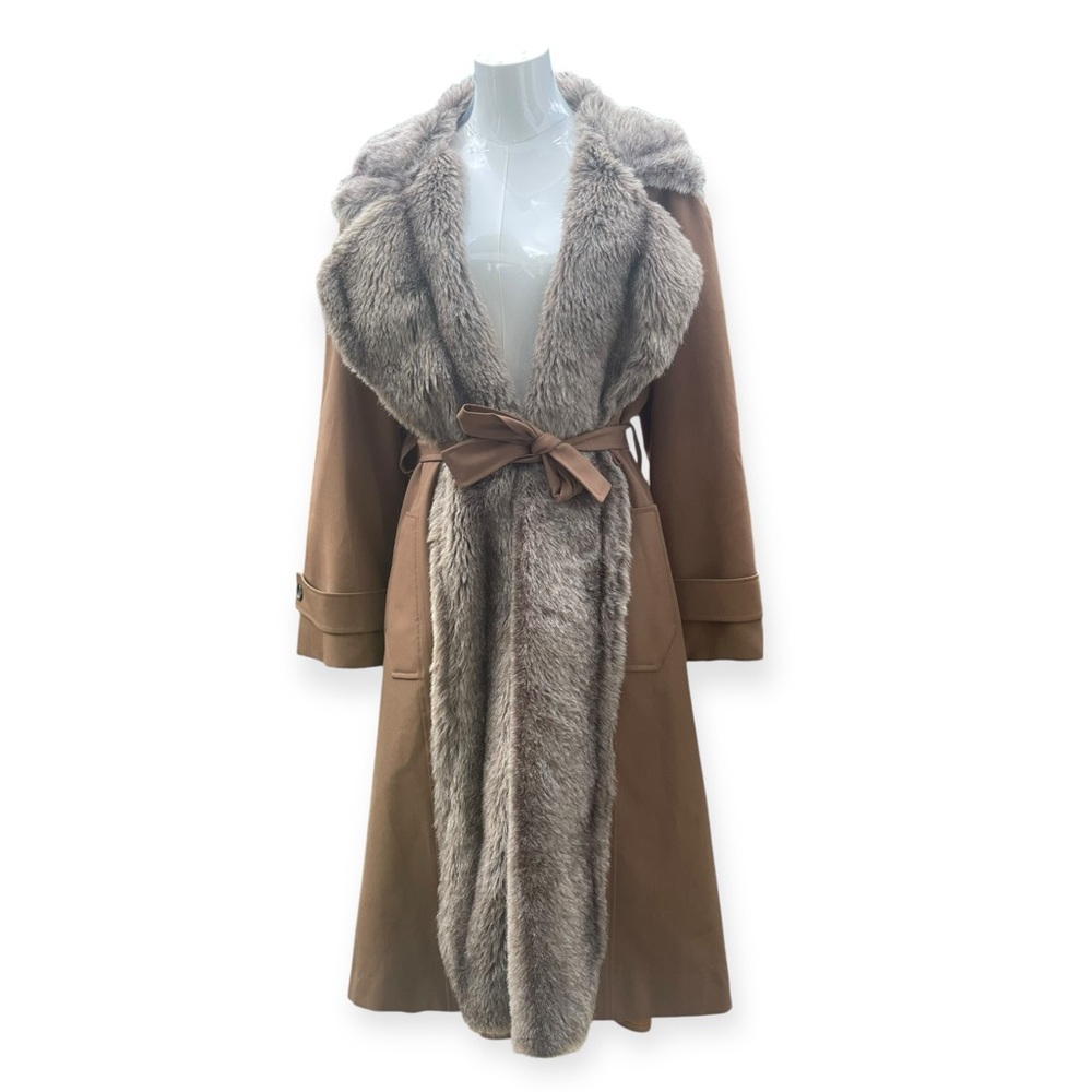 VTG Mid Century 50s 60s Brown Coat with Faux Fur Trim - Picture 2 of 8